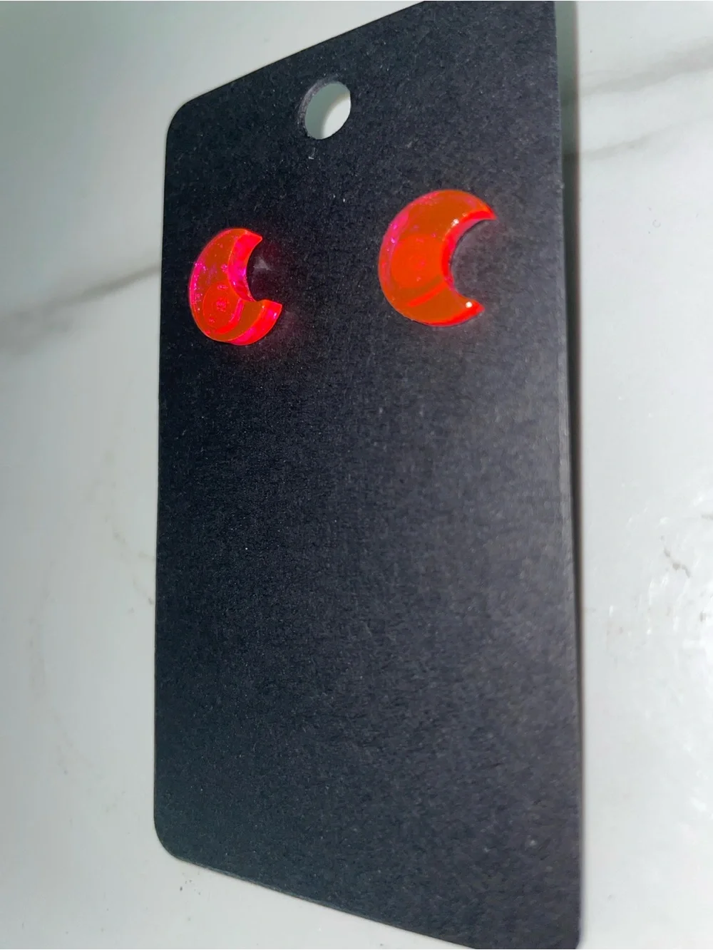 Kids Neon Pink Crescent Moon Resin Stud Earrings - Sparkling Kids Jewelry